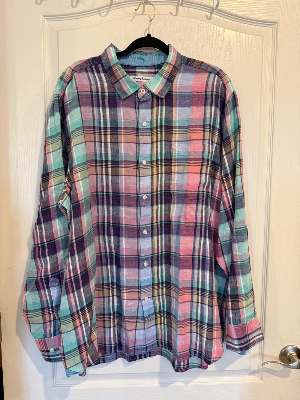 Tommy Bahama 100% Linen Long Sleeve Button Up Shirt Mens XL Multicolor Plaid